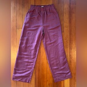 NWOT Madewell High Waist Linen Wide Leg Pant - Mulberry - XS
